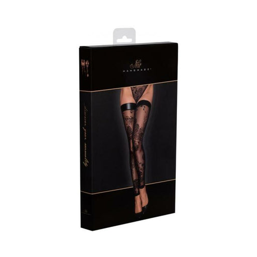 Noir Handmade Tulle Stockings With Patterned Flock Embroidery M | cutebutkinky.com