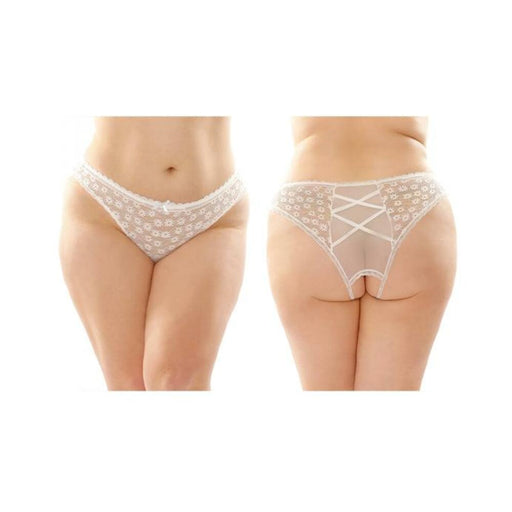 Daisy Crotchless Lace And Mesh Panty With Criss-cross Panel Back 6-pack Q/s White | cutebutkinky.com