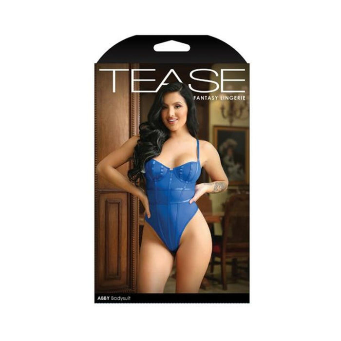 Tease Abby Bodysuit With Structured Elastic Detail, Thong-cut Back And Snap Closure Cobalt Blue L/xl | cutebutkinky.com