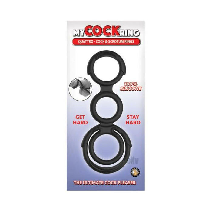 My Cockring Quattro Cock & Scrotum Rings Black | cutebutkinky.com