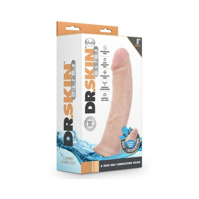 Dr. Skin Glide 8" Self-lubricating Dildo Vanilla | cutebutkinky.com