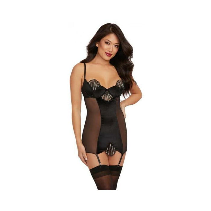 Dreamgirl Stretch Velvet Garter Slip Black Medium Hanging | cutebutkinky.com